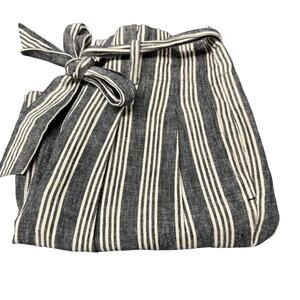 Madewell Paperbag Pants Womens 4 Blue Linen Cotton Stripe Belted Coastal Crop